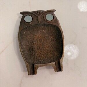 Mid Century Modern Owl Ashtray Trinket Dish Black Blue Eyes TAIWAN Marked